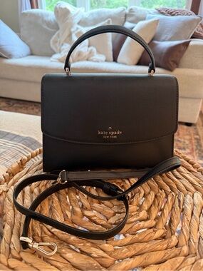 kate spade black leather top-handle crossbody with removable strap